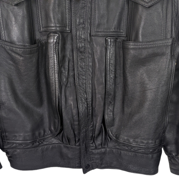 Vintage Leather Bomber Jacket Mens Sz M Aviator Flight Jacket 80s 90s Black - Picture 9 of 15